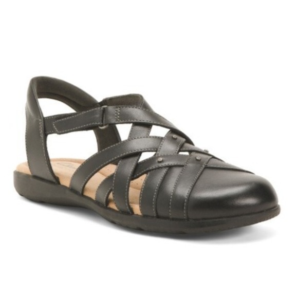 Clarks Elizabelle Sea‎ Sandals Women's Size 9.5M Leather Fisherman Comfort Shoe - Picture 1 of 3
